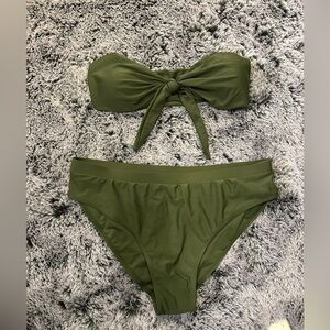 Olive Bandeau Tie-Front Bikini Set - Women Swim
